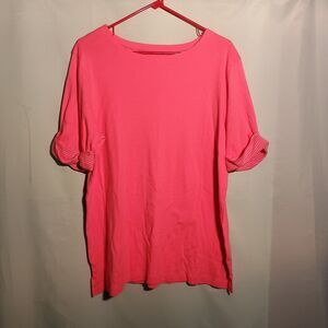 Women’s Bright Pink  Top with Rolled Sleeves – Size XL